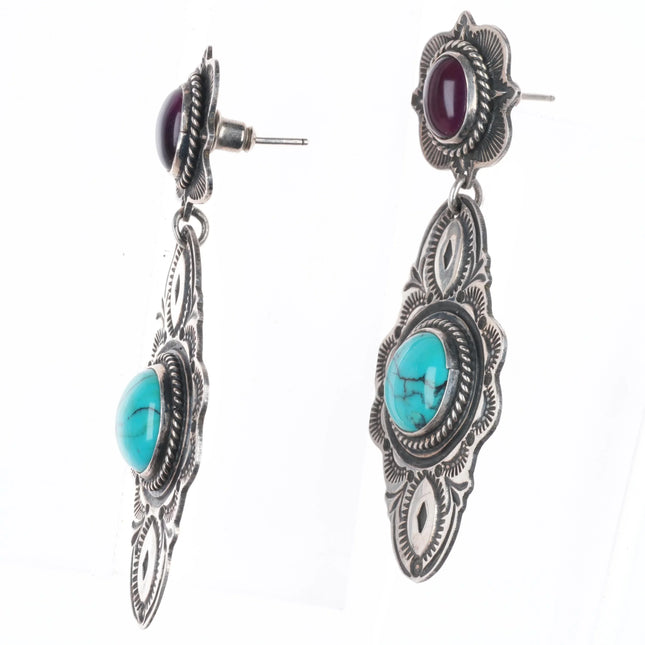 David Reeves Navajo sterling silver, turquoise, purple spiny oyster earrings