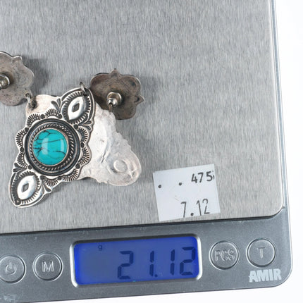 David Reeves Navajo sterling silver, turquoise, purple spiny oyster earrings