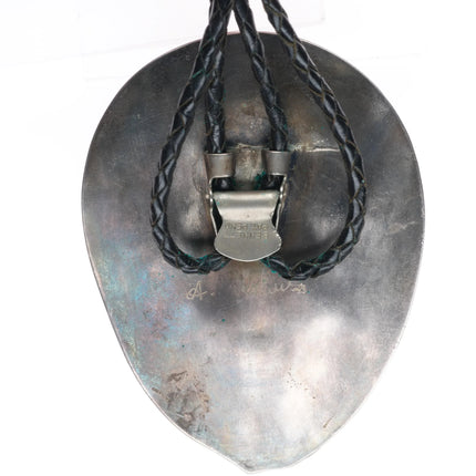 c1970 Huge Navajo Morenci turquoise tips branch coral sterling silver bolo tie