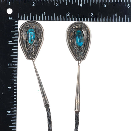 c1970 Huge Navajo Morenci turquoise tips branch coral sterling silver bolo tie