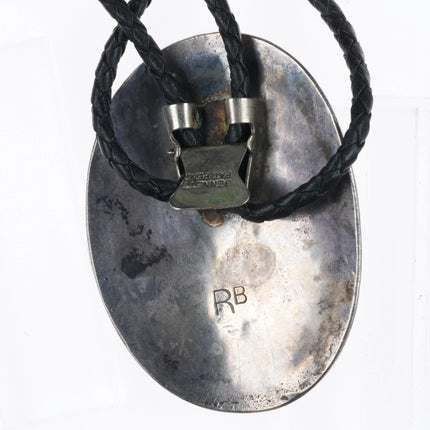 c1970 RB Vintage Navajo sterling silver, turquoise carved bone ram bolo tie