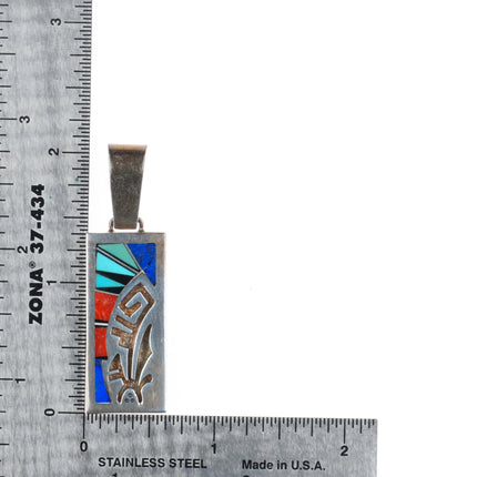 Cecil Ashley Navajo sterling silver inlay overlay pendant turquoise/coral