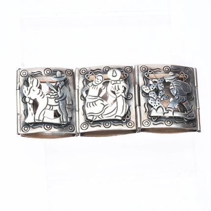 7" 1940's Fun Iguala Mexican sterling silver storyteller link bracelet