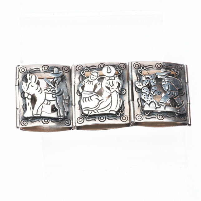 7" 1940's Fun Iguala Mexican sterling silver storyteller link bracelet