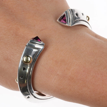 John Atencio 18k gold/Sterling silver modernist amethyst clamper cuff bracelet