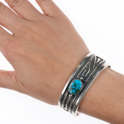 6.25" Wilson Begay Navajo high grade turquoise sterling silver cuff bracelet