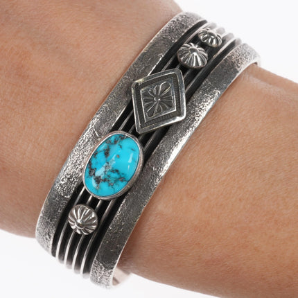 6.25" Ray King Navajo sterling silver Kingman turquoise cuff bracelet