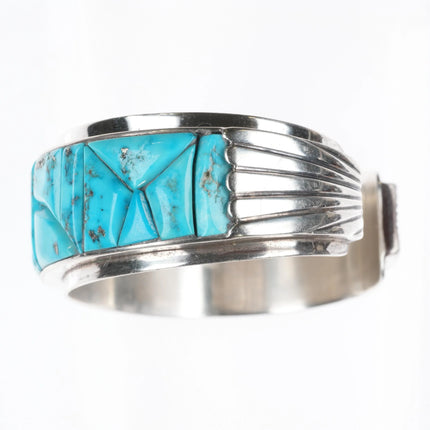 6" Sadie Calvin Navajo Turquoise cobblestone cuff bracelet sterling silver