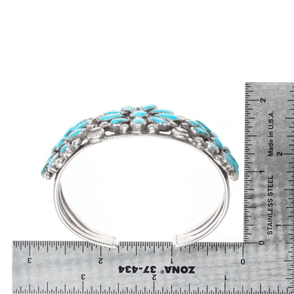 6.1" c1950 Vintage Zuni sterling silver turquoise cluster cuff bracelet