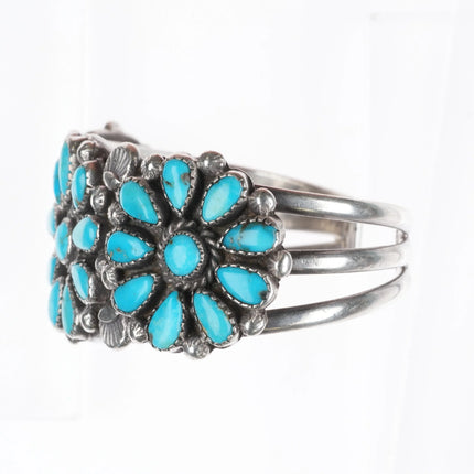 6.1" c1950 Vintage Zuni sterling silver turquoise cluster cuff bracelet