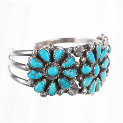 6.1" c1950 Vintage Zuni sterling silver turquoise cluster cuff bracelet
