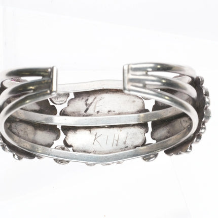 6.1" c1950 Vintage Zuni sterling silver turquoise cluster cuff bracelet