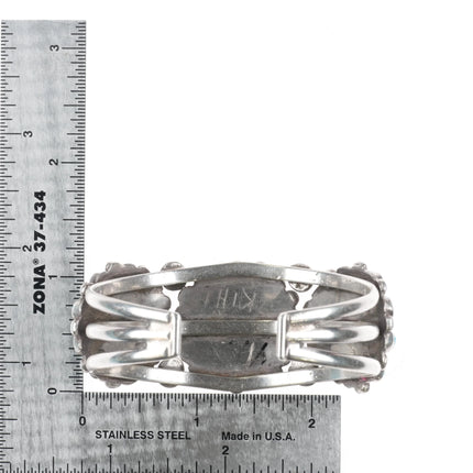 6.1" c1950 Vintage Zuni sterling silver turquoise cluster cuff bracelet