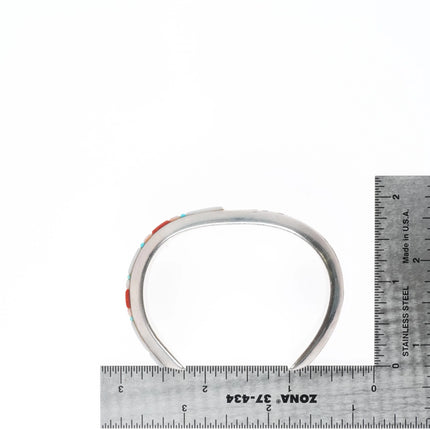 6" Richard Tsosie Navajo sterling silver, coral, shell, turquoise cuff bracelet