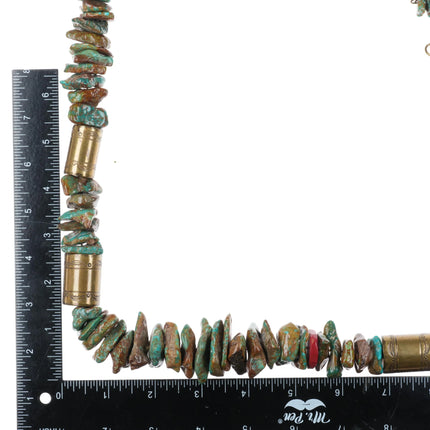 Tony Aguilar Sr (Kewa) Oversized turquoise/brass barrel bead necklace/earrings