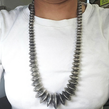 27.5" Big Charlie John Navajo Pearl hand stamped sterling silver beaded necklace