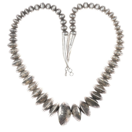 27.5" Big Charlie John Navajo Pearl hand stamped sterling silver beaded necklace