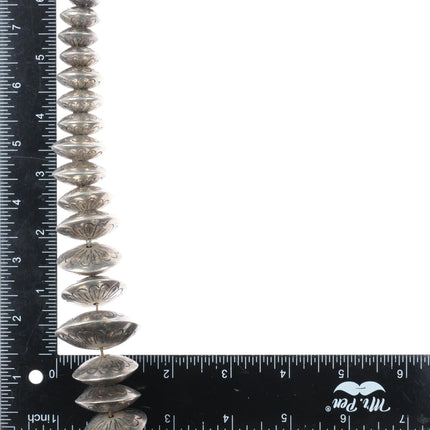 27.5" Big Charlie John Navajo Pearl hand stamped sterling silver beaded necklace