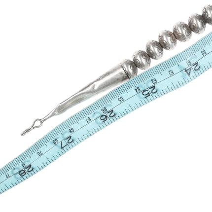 27.5" Big Charlie John Navajo Pearl hand stamped sterling silver beaded necklace