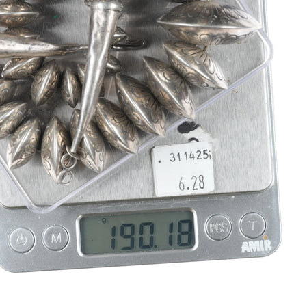 27.5" Big Charlie John Navajo Pearl hand stamped sterling silver beaded necklace