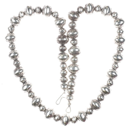 29" Large Navajo Pearls hand stamped sterling silver graduated beaded necklace