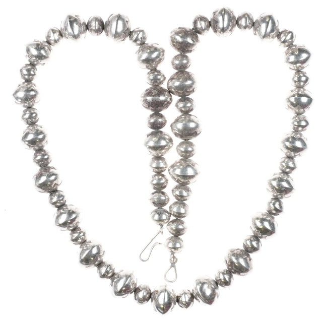 29" Large Navajo Pearls hand stamped sterling silver graduated beaded necklace