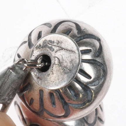 18.5" PY Navajo pearls beaded hand stamped handmade sterling silver necklace