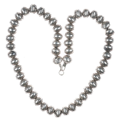 18.5" PY Navajo pearls beaded hand stamped handmade sterling silver necklace