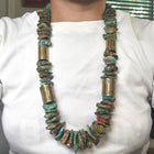 Tony Aguilar Sr (Kewa) Oversized turquoise/brass barrel bead necklace/earrings