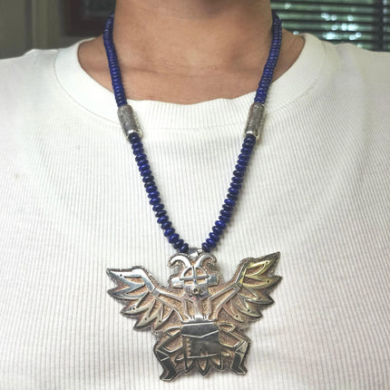 Phillip Sekaquaptewa Weseoma Hopi sterling silver lapis beaded necklace