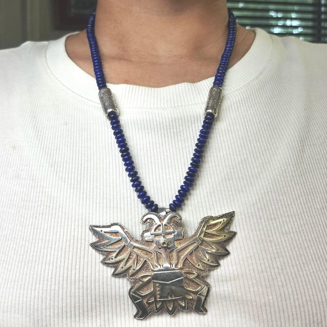 Phillip Sekaquaptewa Weseoma Hopi sterling silver lapis beaded necklace