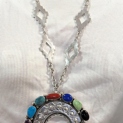 Huge Esther Wood Navajo sterling silver multi-stone Yei pendant/2 necklaces