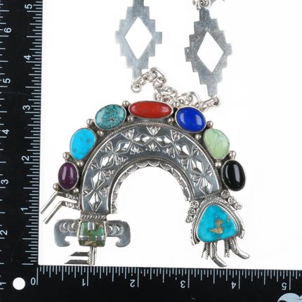 Huge Esther Wood Navajo sterling silver multi-stone Yei pendant/2 necklaces