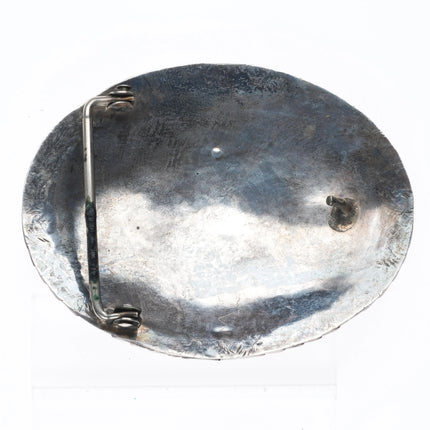 Large Vintage 1960's-70's Navajo kingman turquoise belt buckle sterling silver