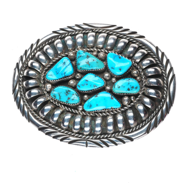 Large Vintage 1960's-70's Navajo kingman turquoise belt buckle sterling silver