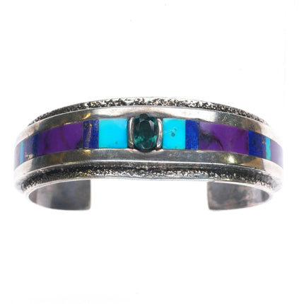 6.5" Michael Little Elk Sugilite, Tourmaline sterling silver cuff bracelet