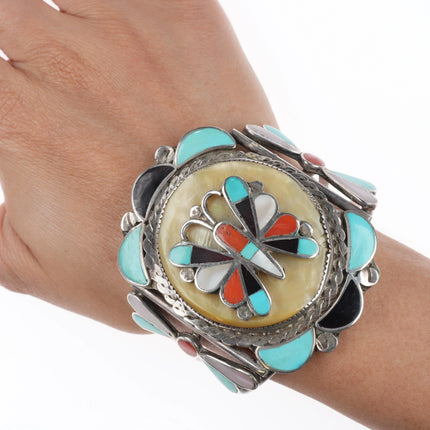 6.5" Ted Edaakie Zuni sterling silver butterfly channel inlay cuff bracelet