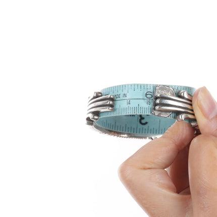 6" Ron Bedonie Navajo heavy stamped sterling silver turquoise cuff bracelet