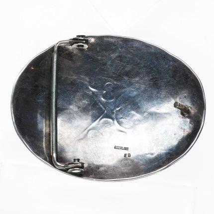 Fred Baca Navajo sterling silver vintage chip inlay belt buckle
