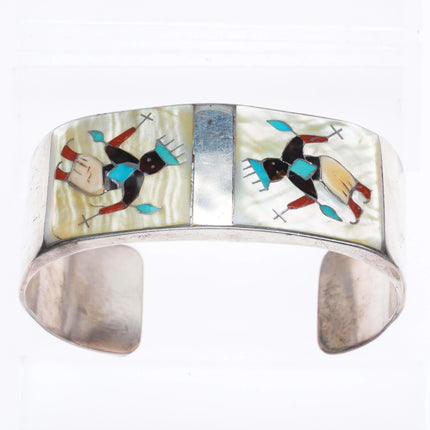 7.2" Vintage Ohmsatte Zuni sterling silver Apache Ghan dancer cuff bracelet