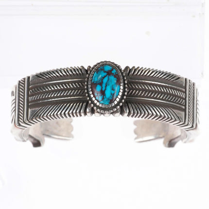 6" Ron Bedonie Navajo heavy stamped sterling silver turquoise cuff bracelet
