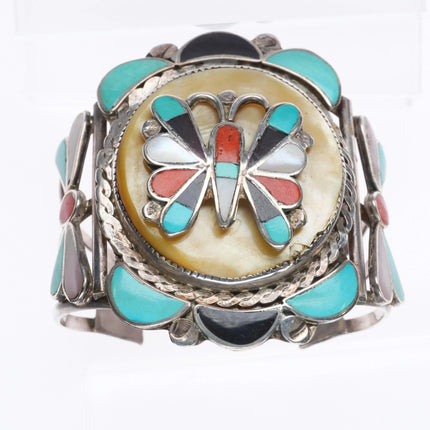 6.5" Ted Edaakie Zuni sterling silver butterfly channel inlay cuff bracelet