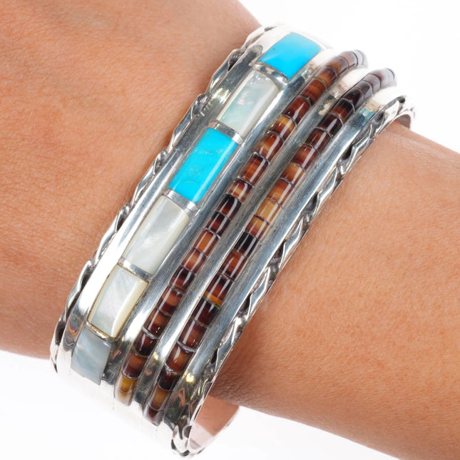 6.25" Vintage Navajo sterling silver Heishi/turquoise cuff bracelet