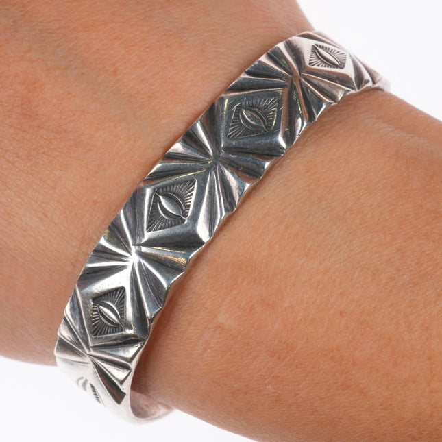 6.35" Vintage Navajo hand chiseled/stamped sterling silver cuff bracelet