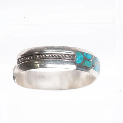 6.75" Alice Leekya Homer Zuni sterling silver turquoise inlay cuff bracelet