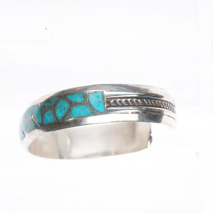6.75" Alice Leekya Homer Zuni sterling silver turquoise inlay cuff bracelet
