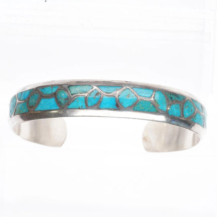 6.75" Alice Leekya Homer Zuni sterling silver turquoise inlay cuff bracelet