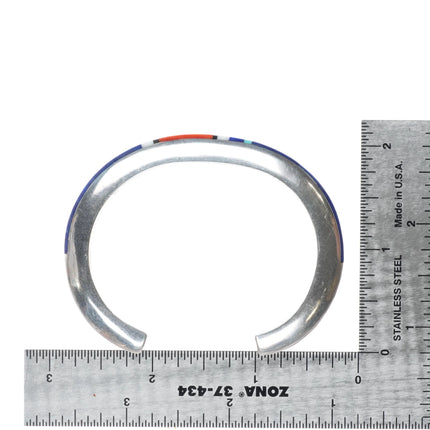 6.1" Jimmie King Jr Navajo sterling silver coral, lapis inlay cuff bracelet