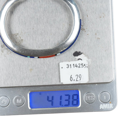 6.1" Jimmie King Jr Navajo sterling silver coral, lapis inlay cuff bracelet