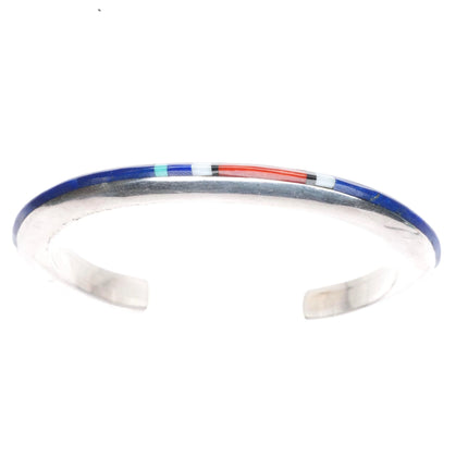 6.1" Jimmie King Jr Navajo sterling silver coral, lapis inlay cuff bracelet